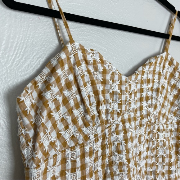 Anthropologie Maeve Mustard Yellow Gingham Embroidered Tank Top Size 8 - Picture 5 of 10